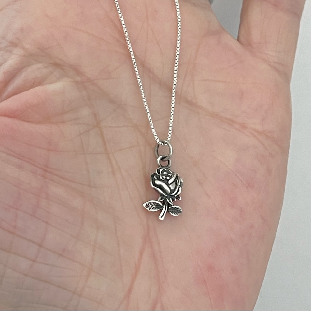 Sterling Silver Small Single Stem Rose Necklace, … - image 8